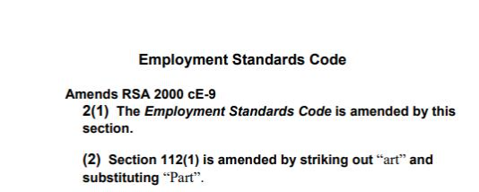 Proposed amendment to s. 112(1) of the Alberta Employment Standards Code.